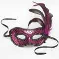 Venetian Face Mask With Sequins & Feathers - Black