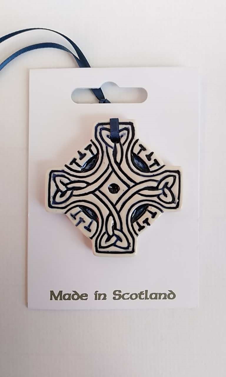 Celtic Cross Blue Ceramic Decoration