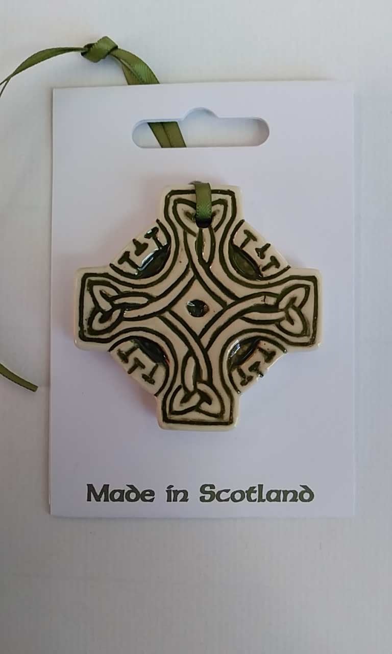 Celtic Cross Green Ceramic Decoration