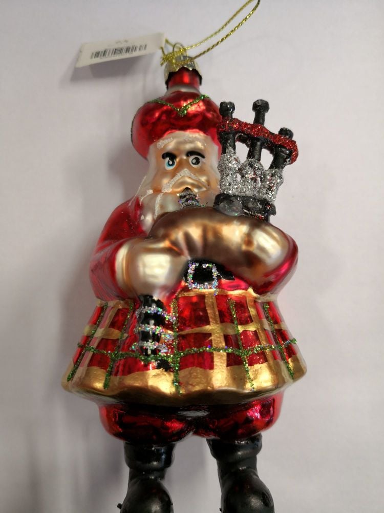 Large Glass Santa Playing the Bagpipes