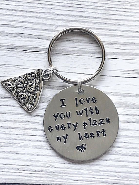 Pizza Love Keyring, Hand Stamped 