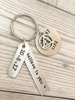 Hand Stamped 'One Day At A Time' Recovery Keyring