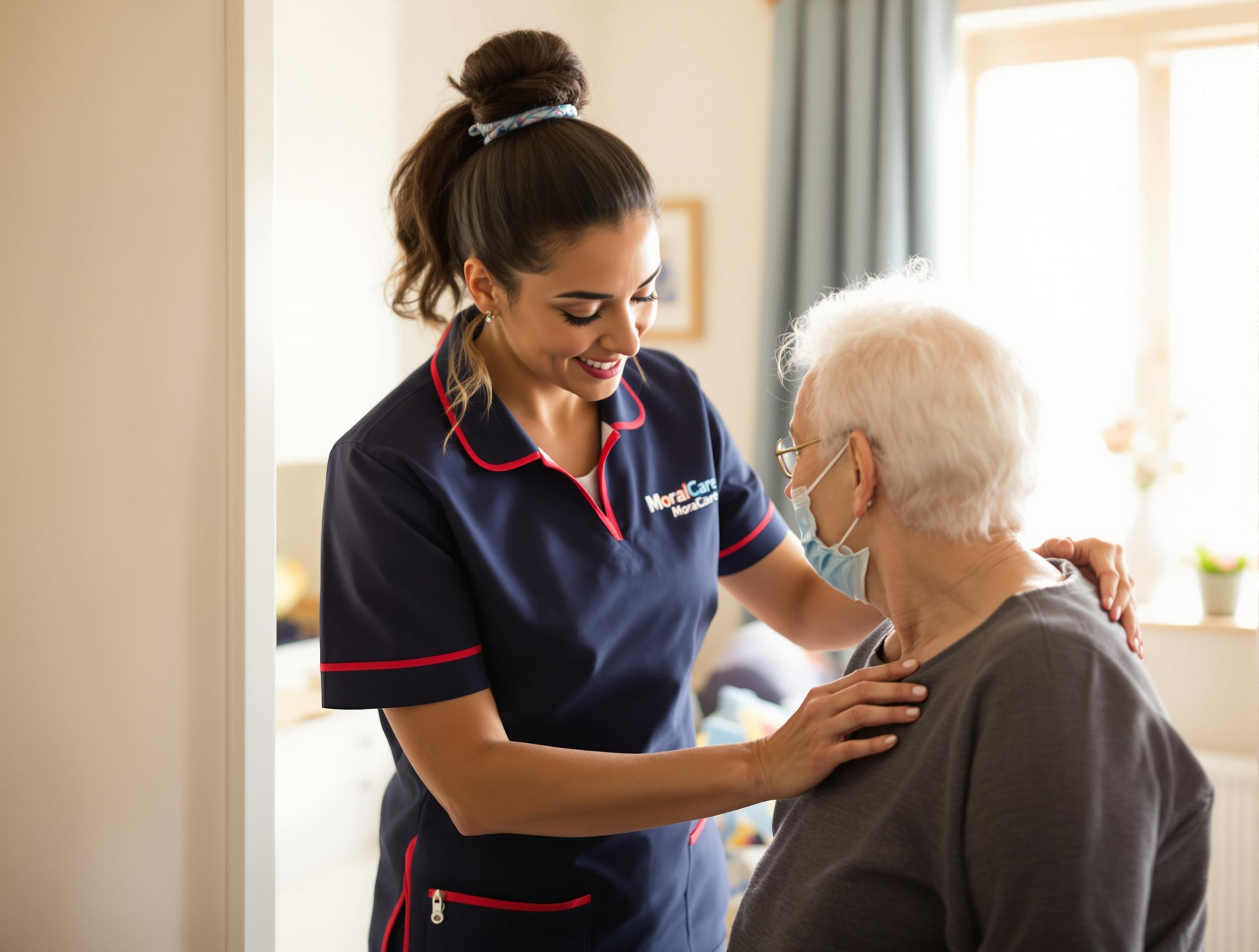 A care worker providing care to someone in their own home