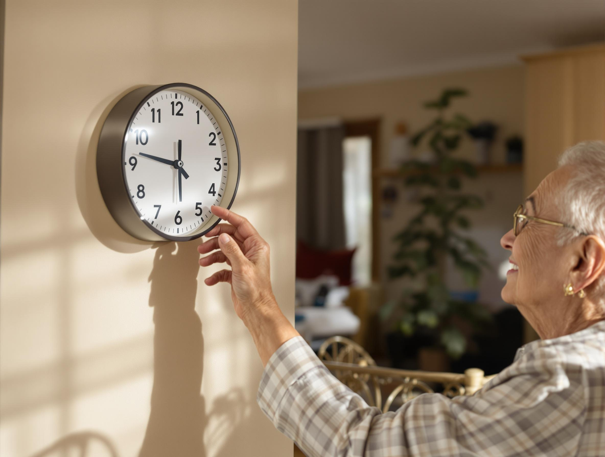 pointing at a clock