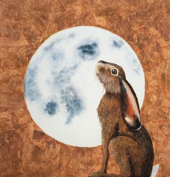 Moon Gazing Hare - Giclée Print. 14" x 14".