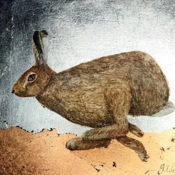 Running Hare Original Painting, 6" x 6".