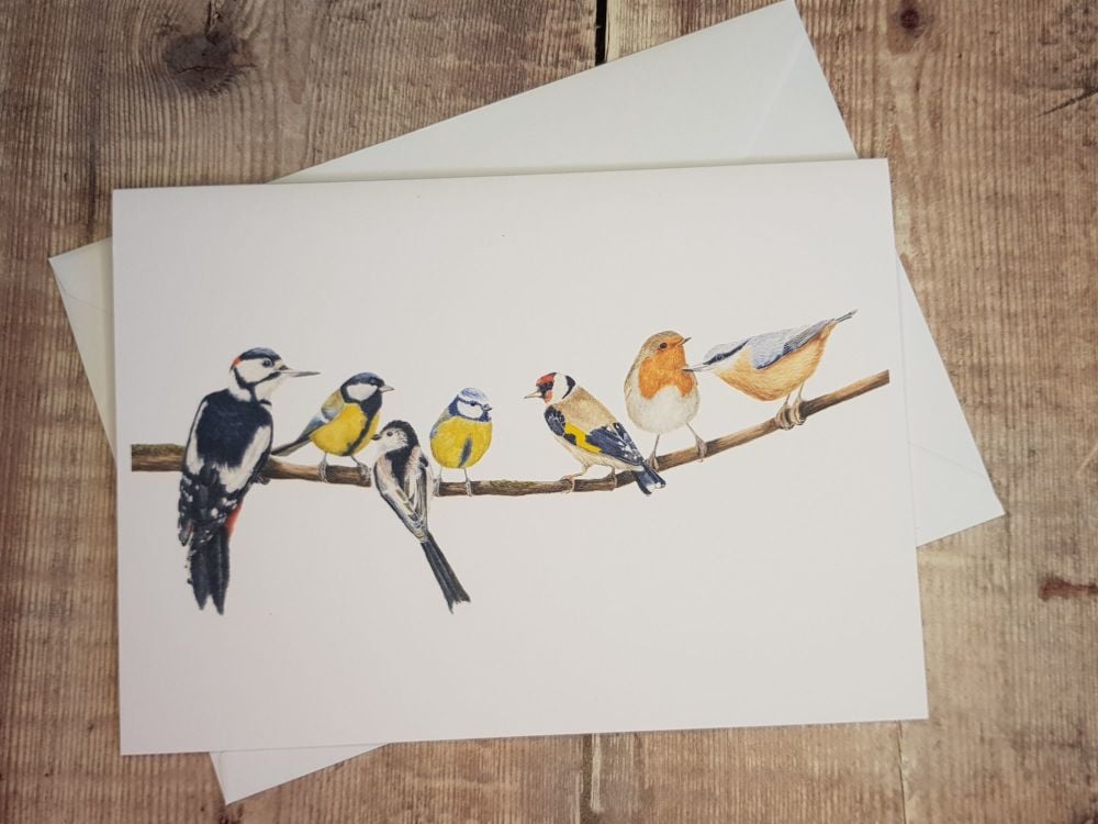 Birds on a branch card - greetings card - blank inside 