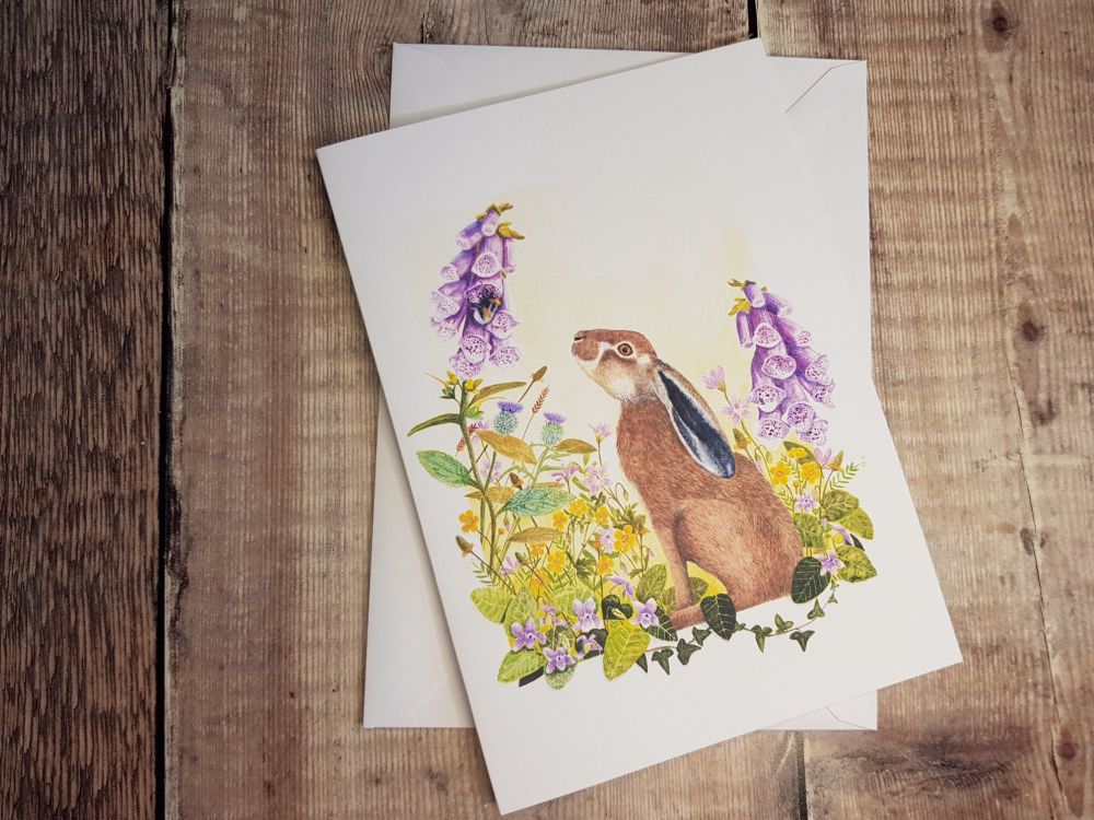 Hare and Bumblebee Card - Blank Inside.