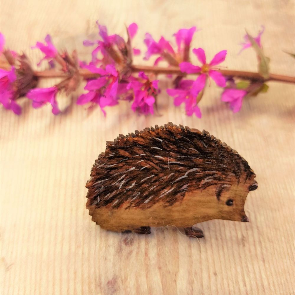 Wooden Hedgehog Badge