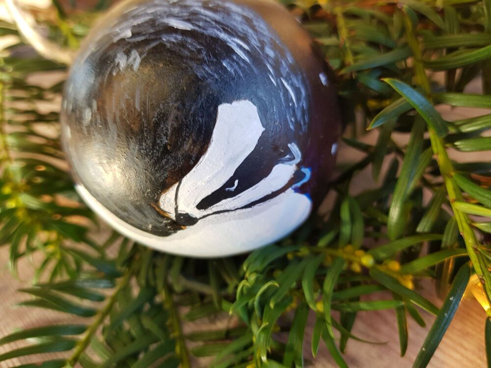 Badger Bauble - Ceramic Hand painted Bauble - Wildlife Bauble - Christmas B