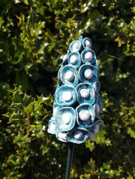 Ceramic Flower Spike in Dark Turquoise.
