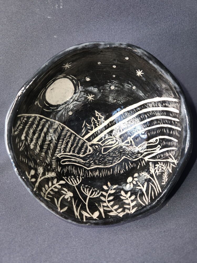 Rustic Bowl with Sgraffito Hares.