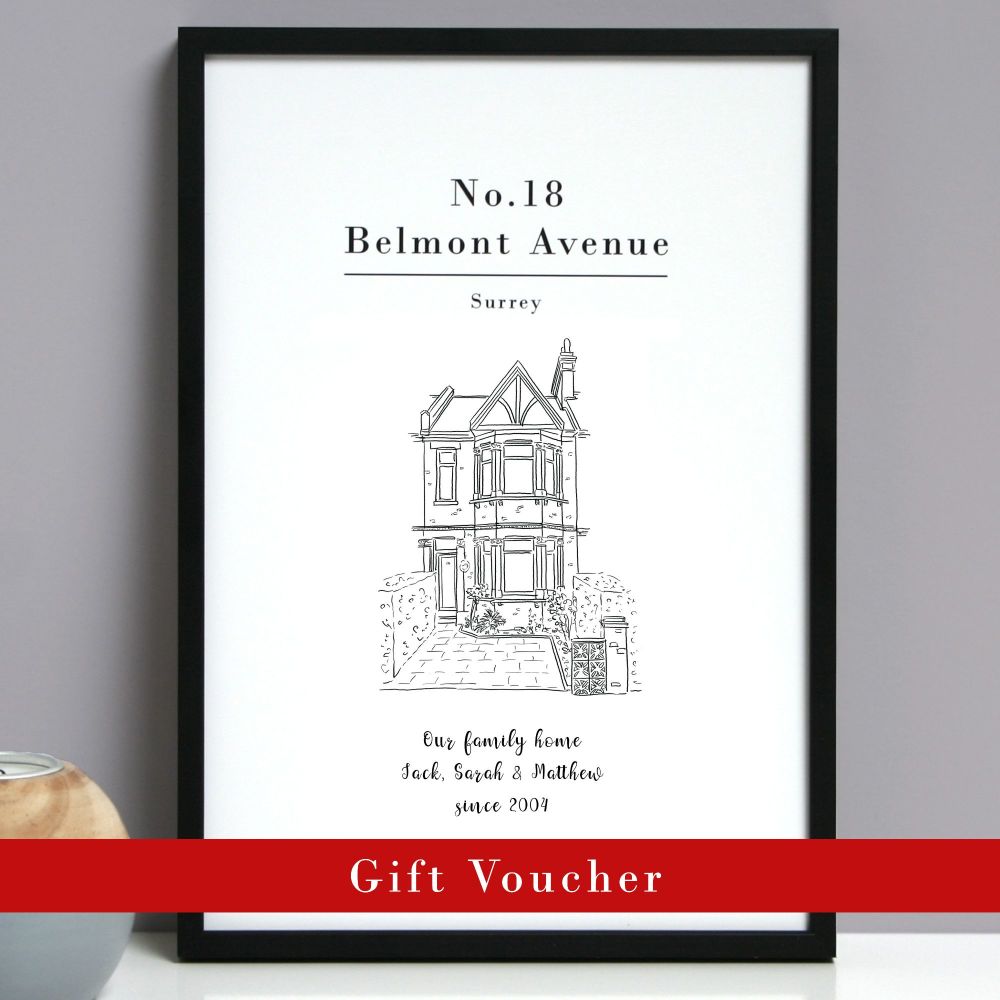 Gift Voucher For House Portrait Line Drawing