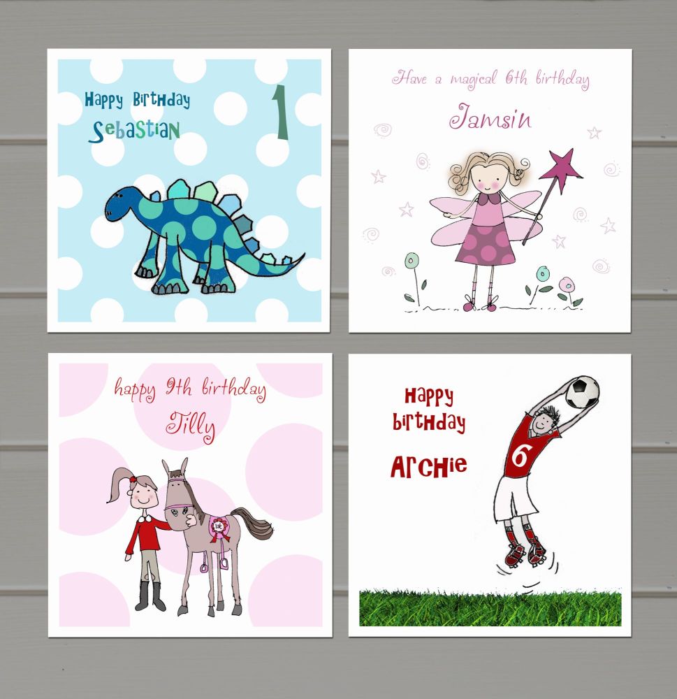 Four Personalised Children's Birthday Cards