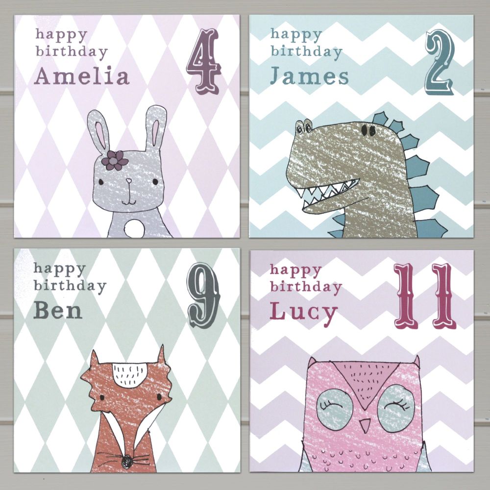 Personalised Children's Animal Birthday Card Pack