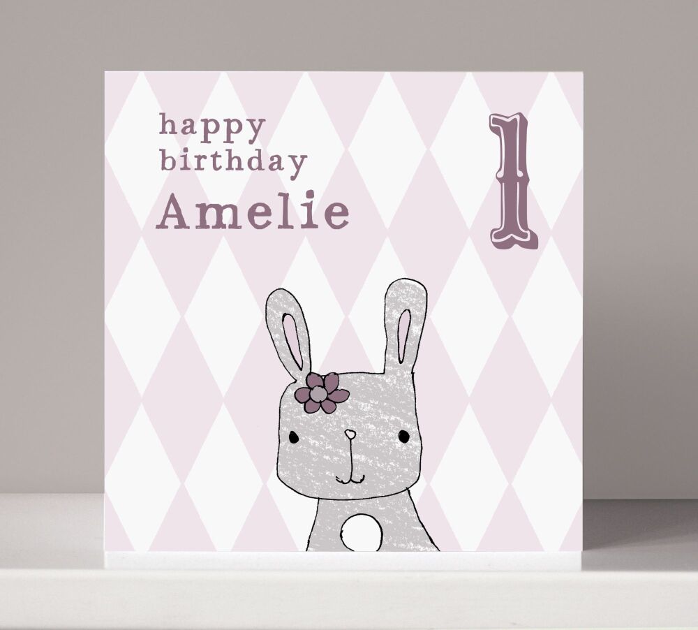 Personalised Bunny Girl's Birthday Card