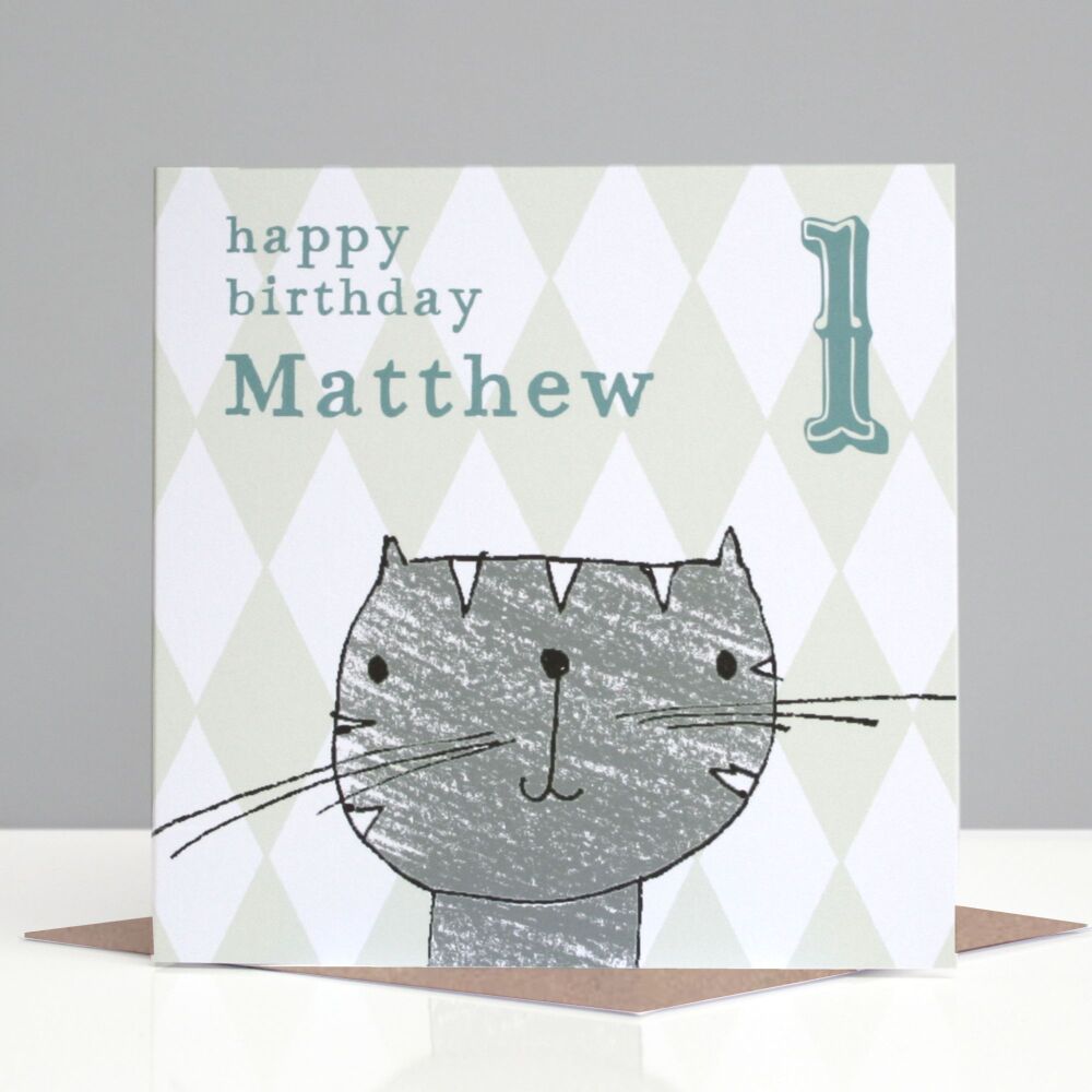 Personalised Cat Boy's Birthday Card