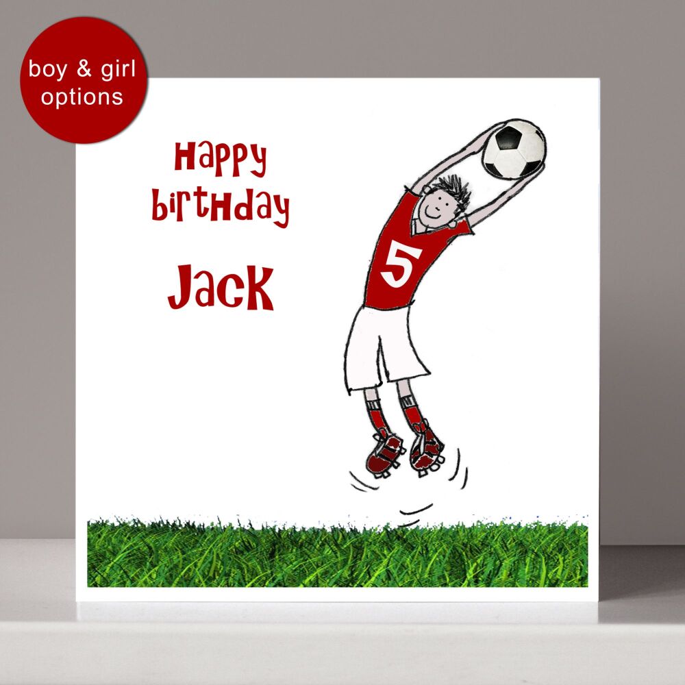 Personalised Red, Blue Or Green Football Birthday Card
