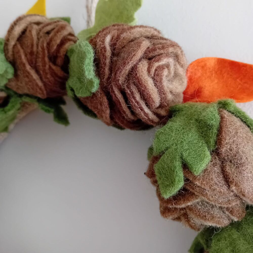 Felt Pine Cone Wreath with Leaves