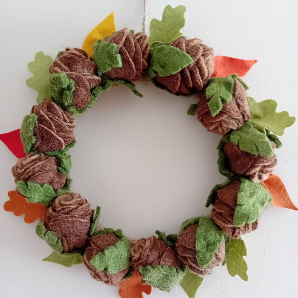 Felt Pine Cone Wreath with Leaves