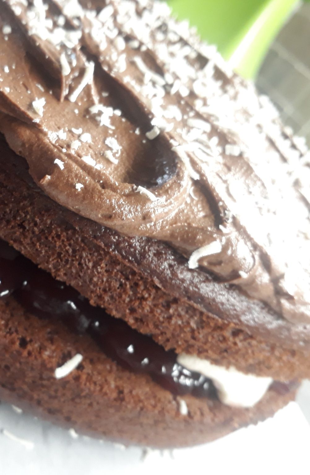 Eggless Chocolate Sponge filled with Jam and Fresh Cream