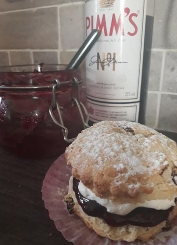 fresh cream scone homemade pimms jam