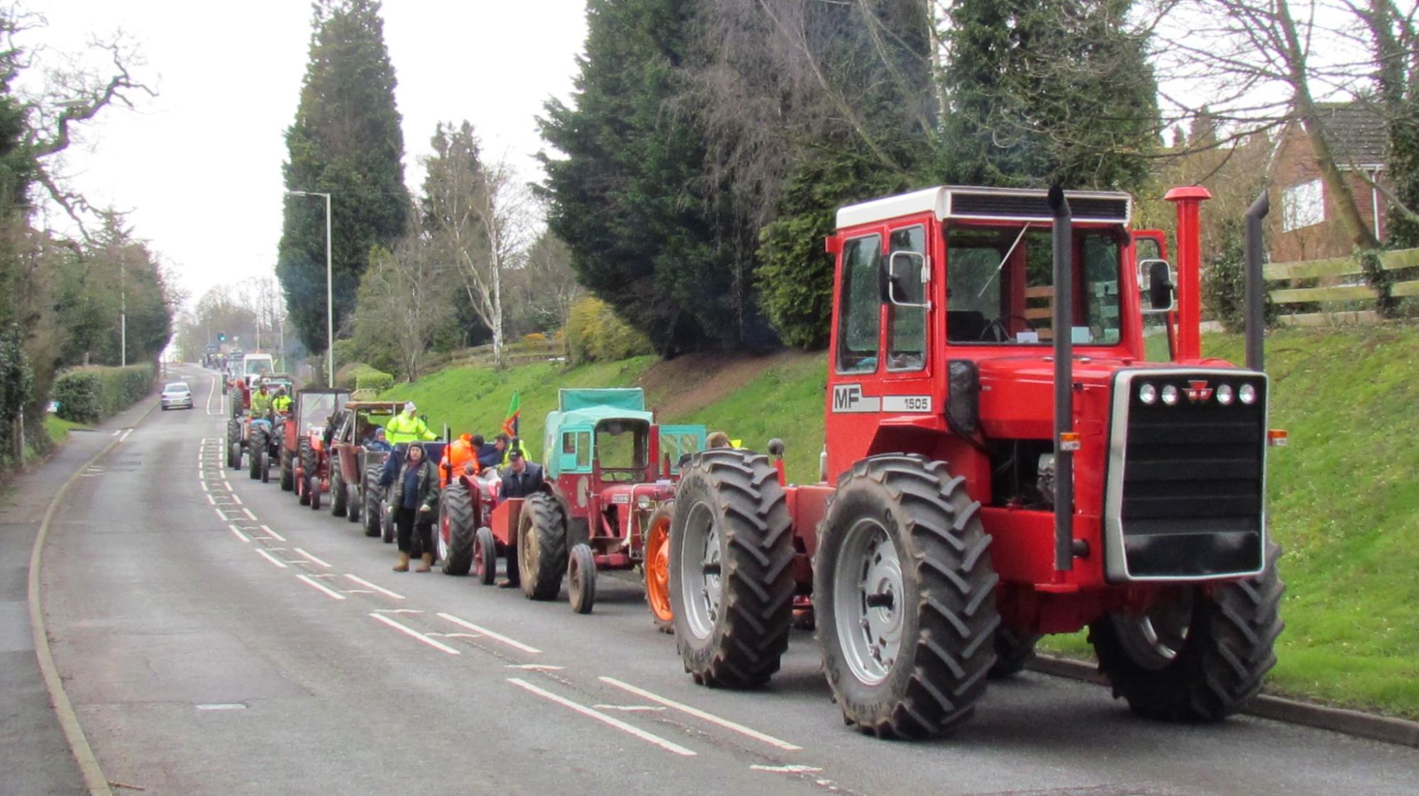 A line of tractors old and new on the Bridgnorth Tractor Run