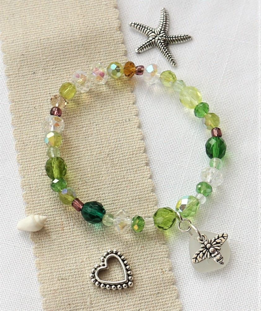 Sea glass and bee charm