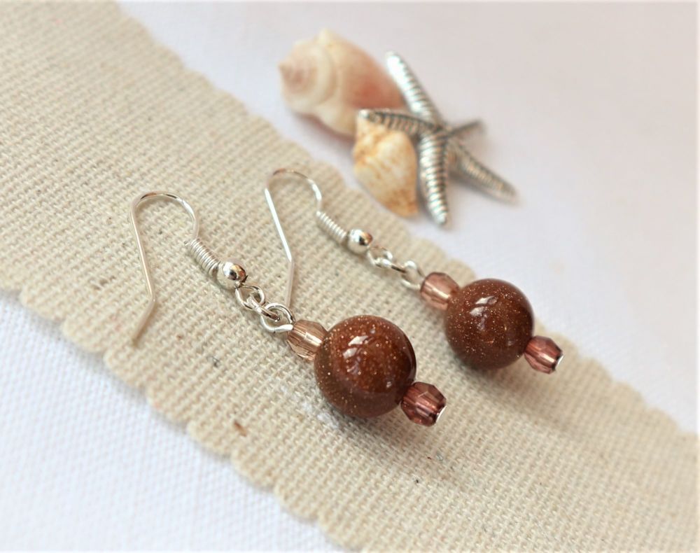 Goldstone, silver plated earrings