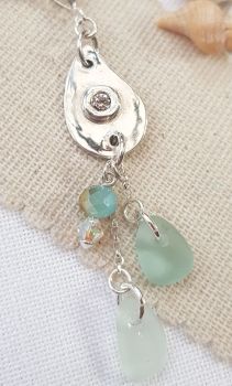 Silver teardrop with sea glass and charm