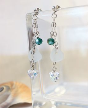 Silver chain and sea glass with teal