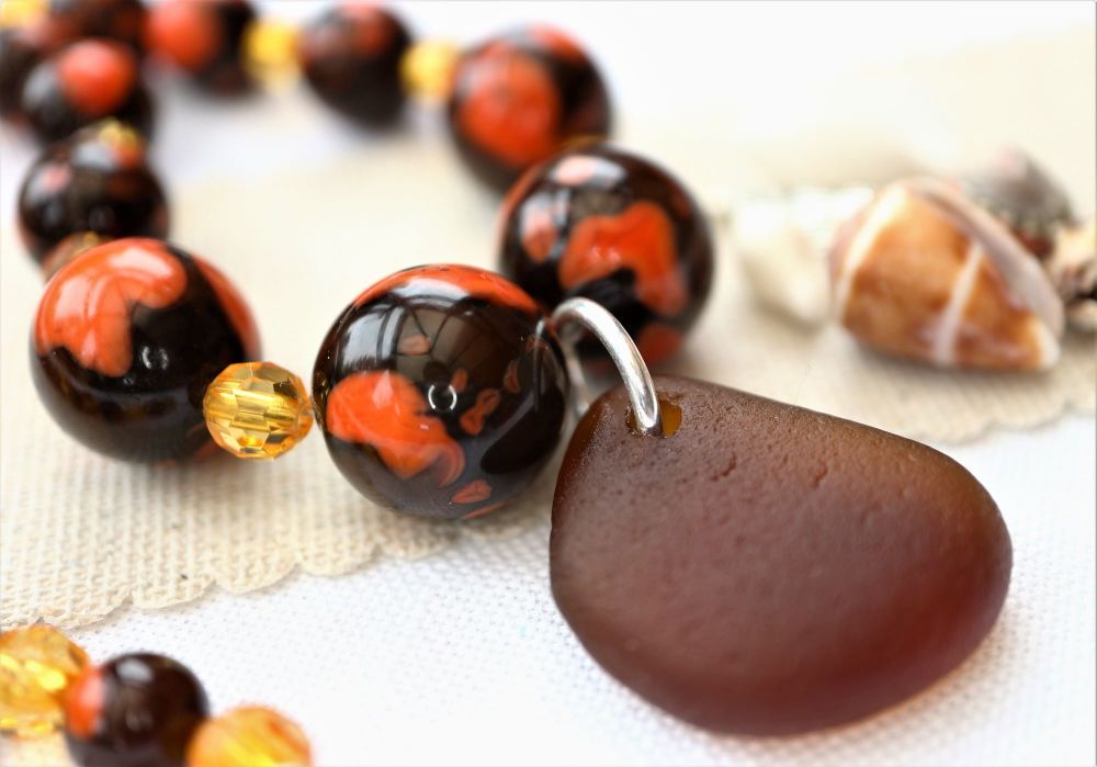 Brown and Orange beaded necklace