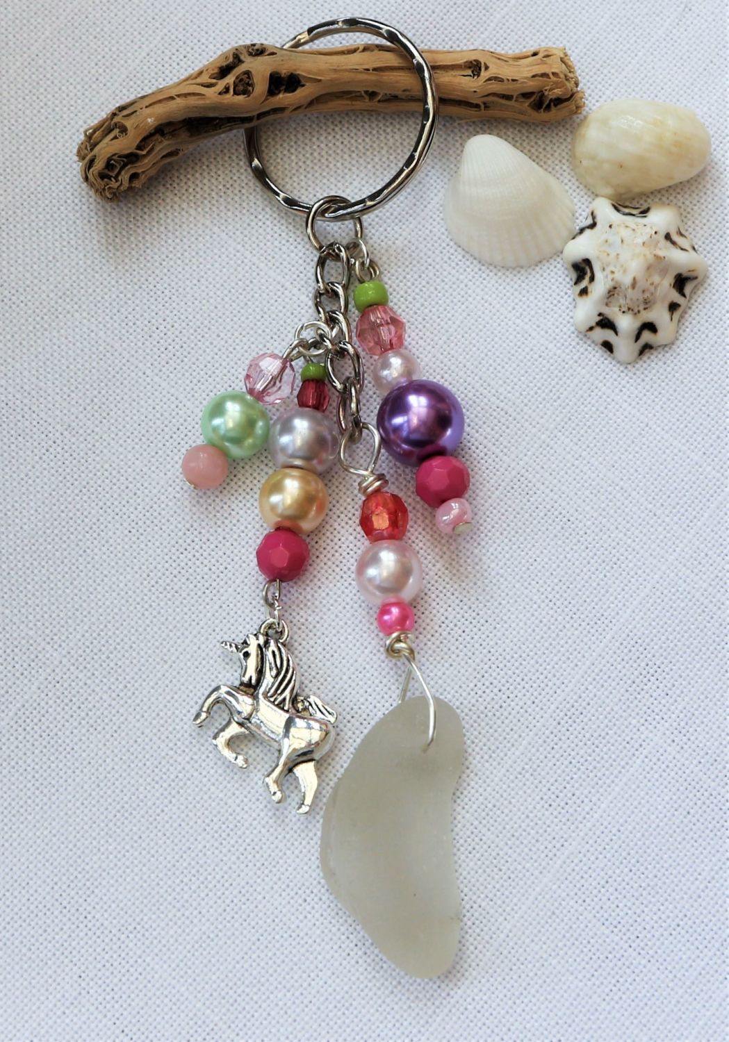 White sea glass handbag charm