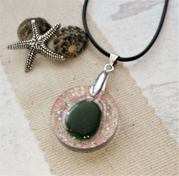 Green sea glass in a circle