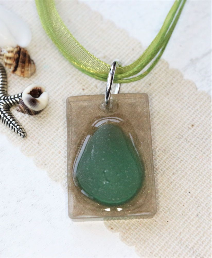 Aqua sea glass in a rectangle