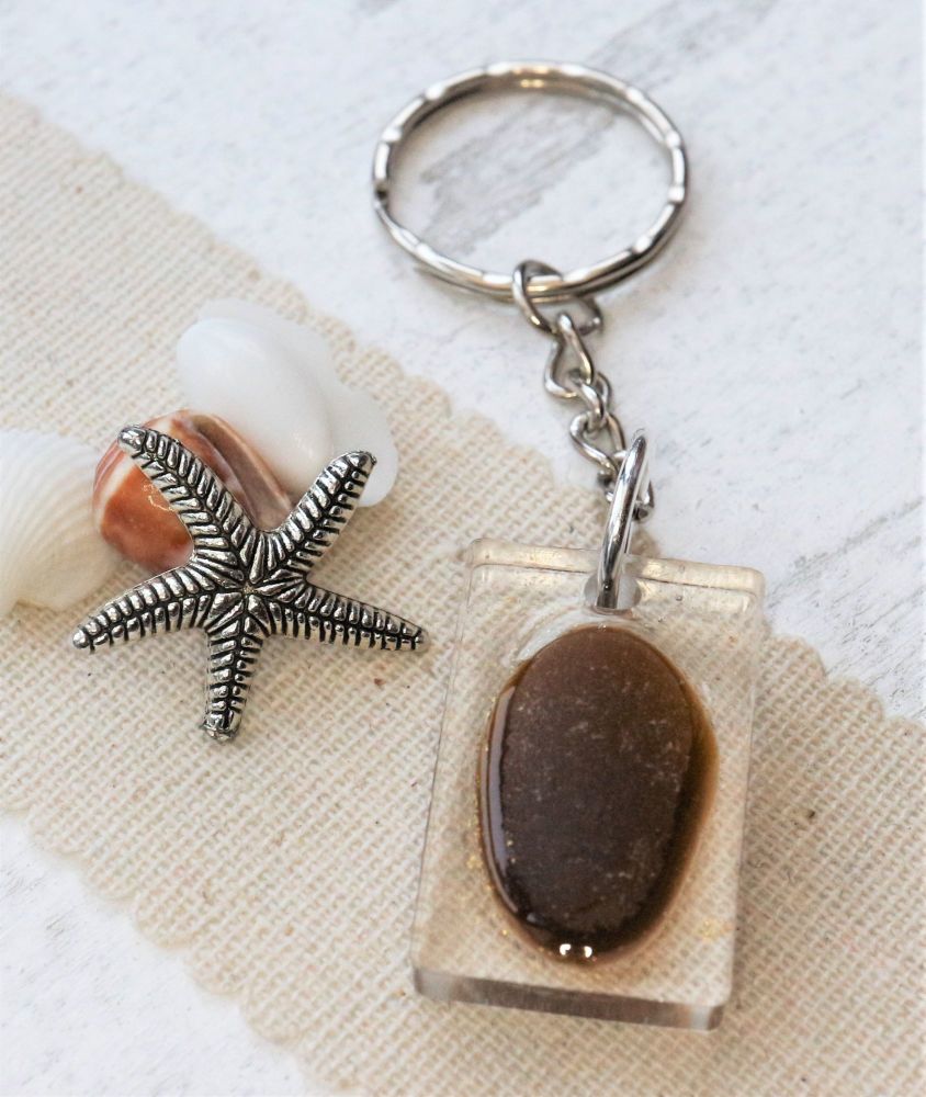 Brown sea glass keyring
