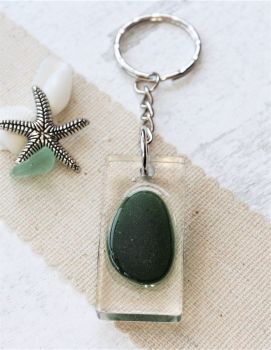 Green sea glass keyring