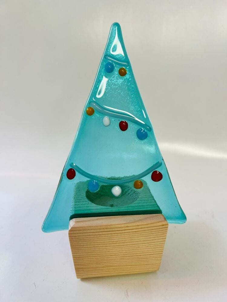 Christmas Fused Glass Tree with tealight stand