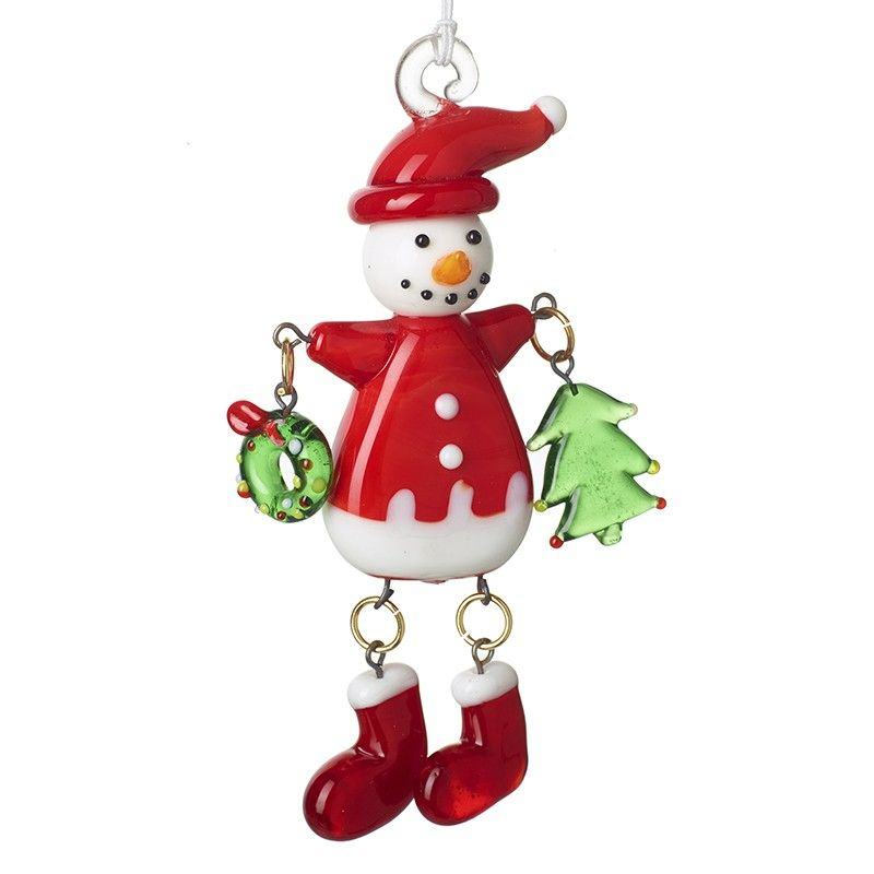 Glass Snowman in Red Jacket