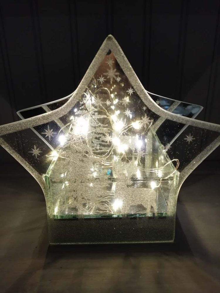 LED Glittered Glass Mirror Star - Large