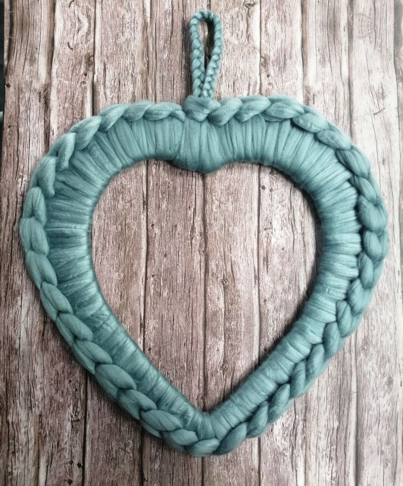 Chunky Wool Heart Wreath - Teal Large