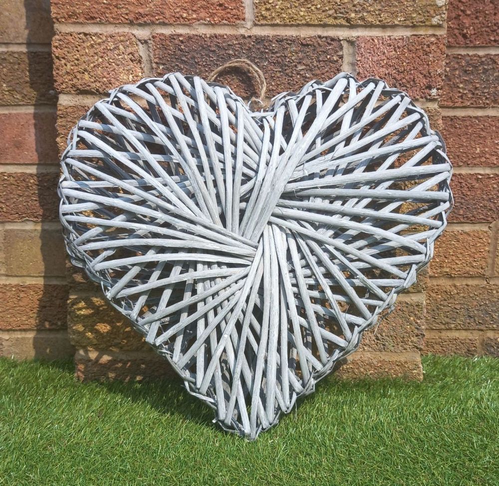 Grey Rattan Heart Wreath