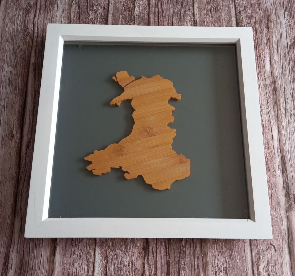 Framed Wood Wales Map - Grey