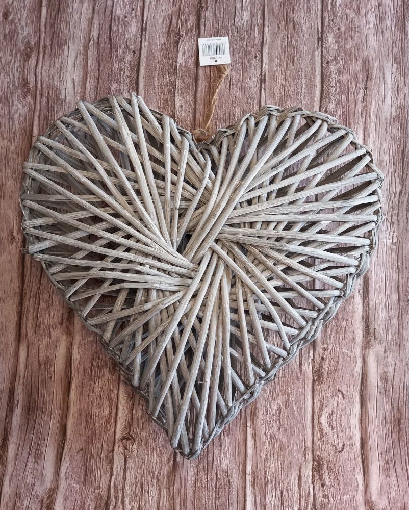Grey Wicker Rattan Heart Wreath