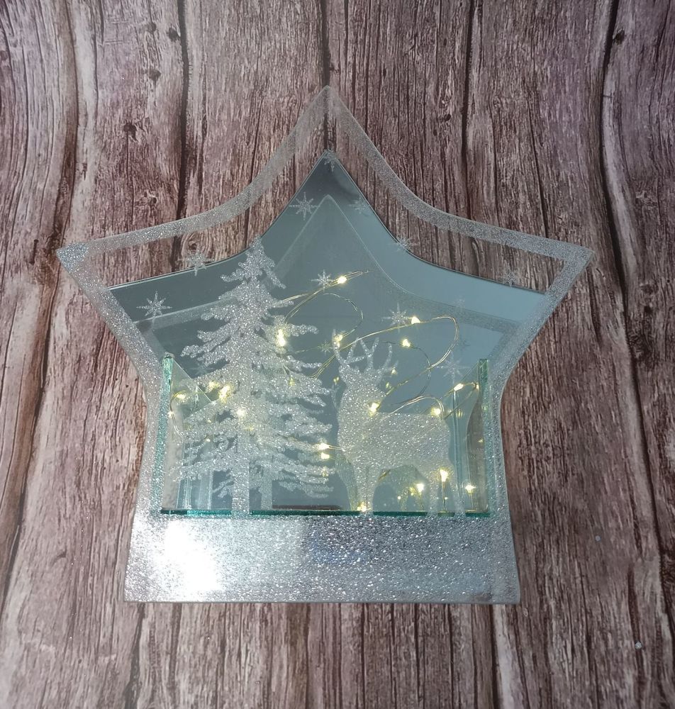 Glitter Mirror LED Star Ornament - Small