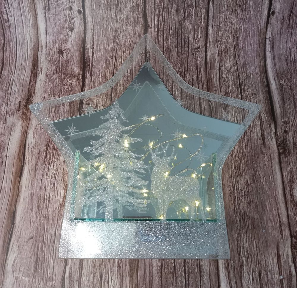 Glitter Mirror LED Star Ornament - Large