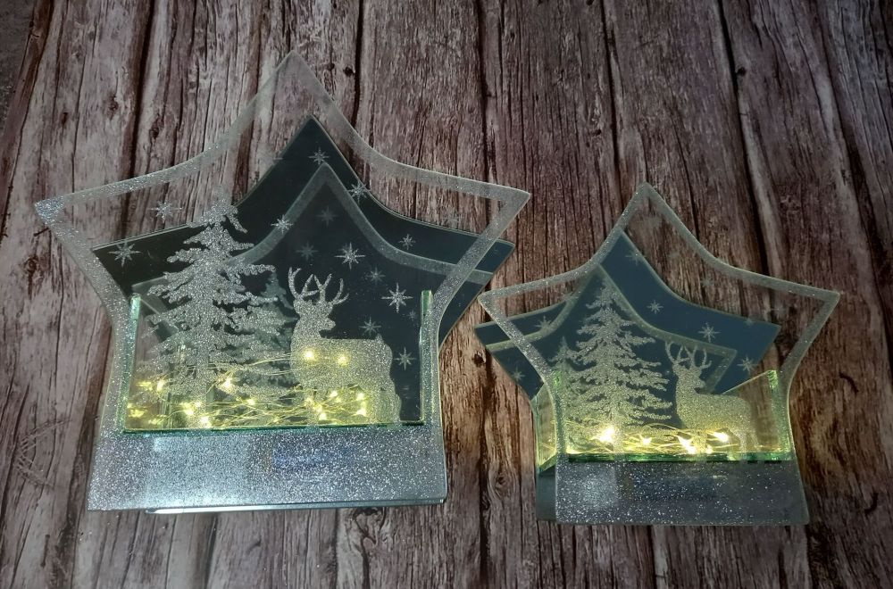 Glitter Mirror LED Star Ornaments 
