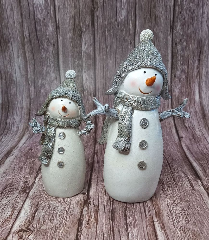 Set of 2 Ceramic Glitter Snowmen