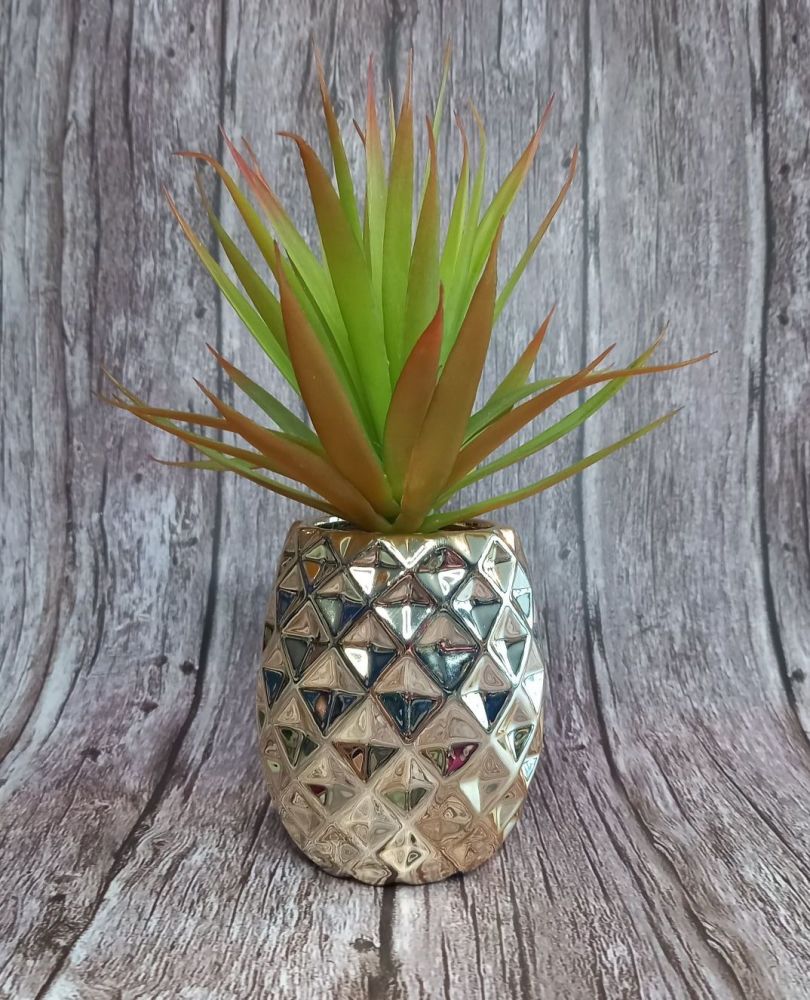 Pineapple Pot with Artificial Succulent