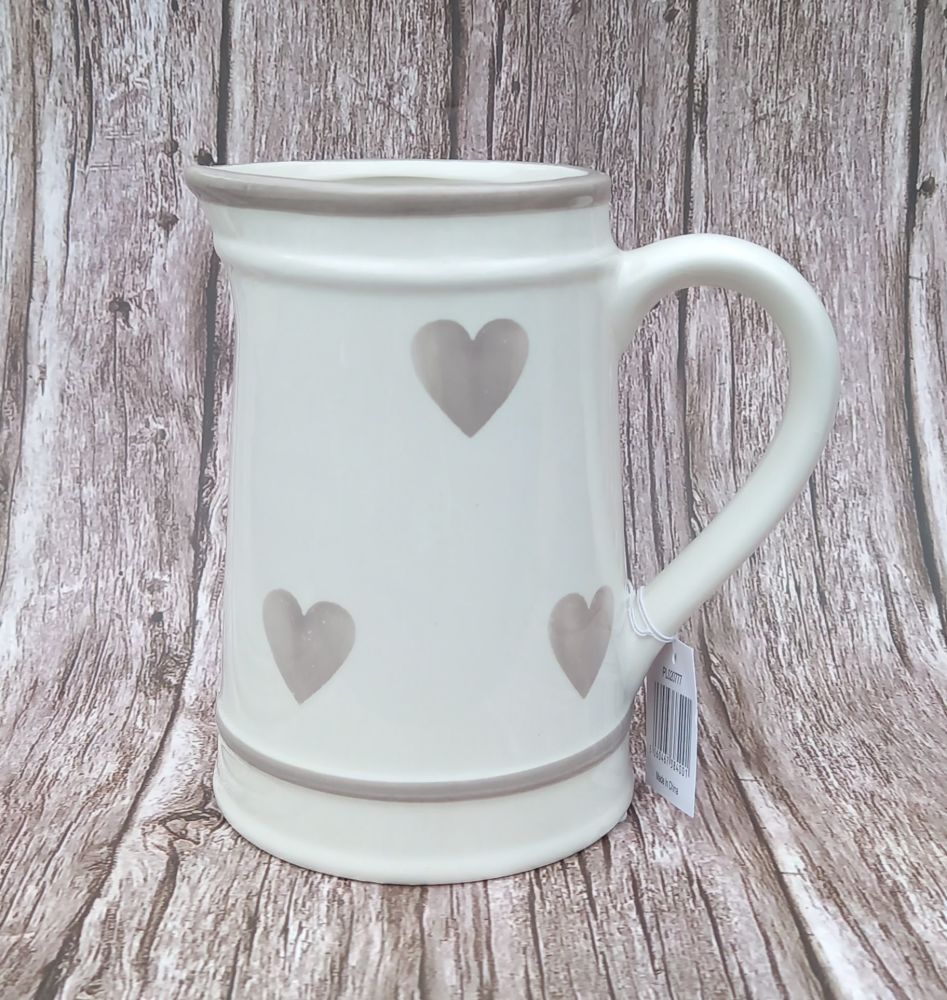 Ceramic Jug - White with Grey Hearts